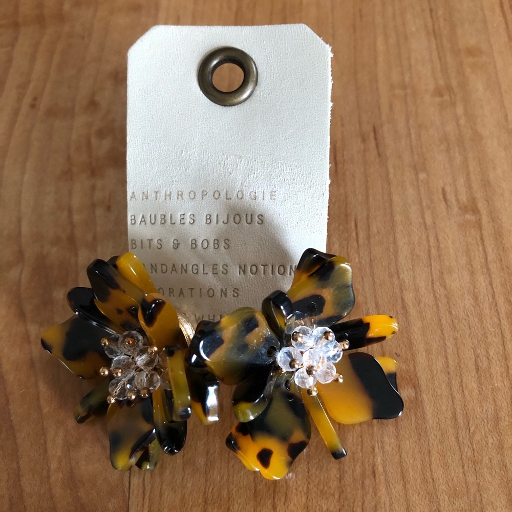 Anthropologie Tortoise Flower Earrings
